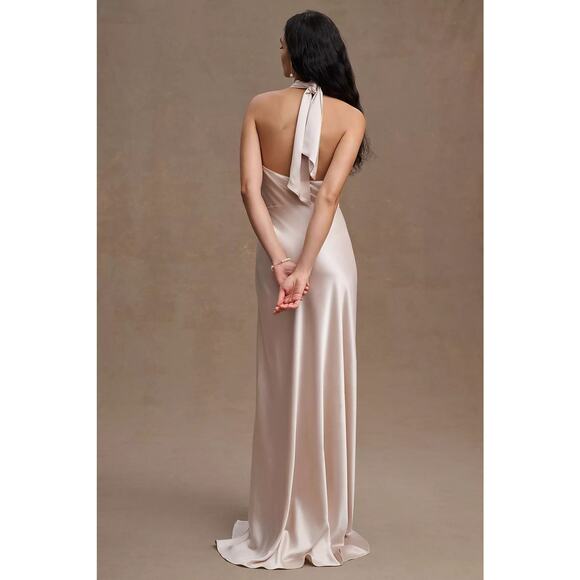 New Anthropologie BHLDN Ronny Kobo Samra Satin Twist-Halter Column Gown  SIZE 4 - Picture 5 of 8